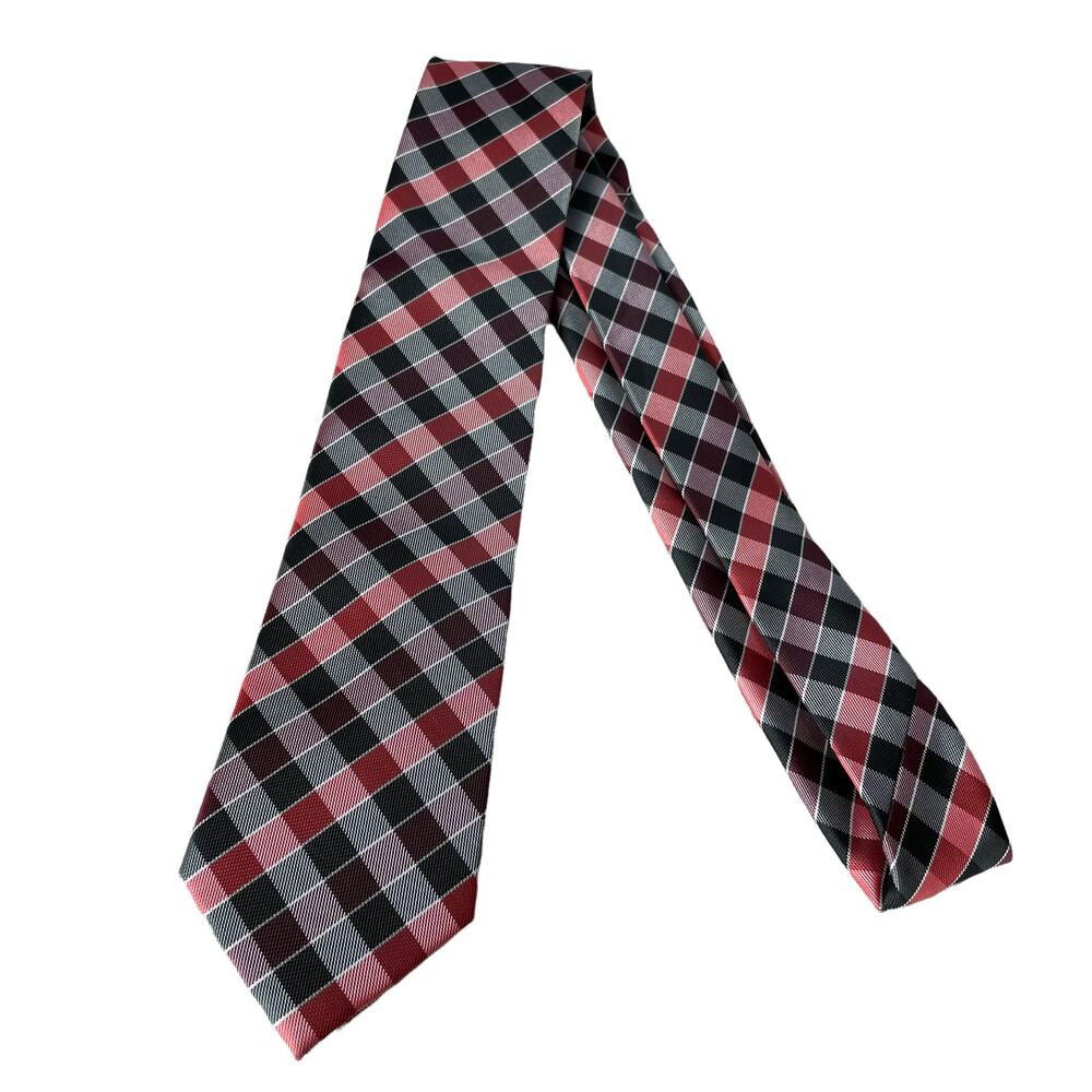 Christian Aujard Paris Tie Red Black Plaid EUC